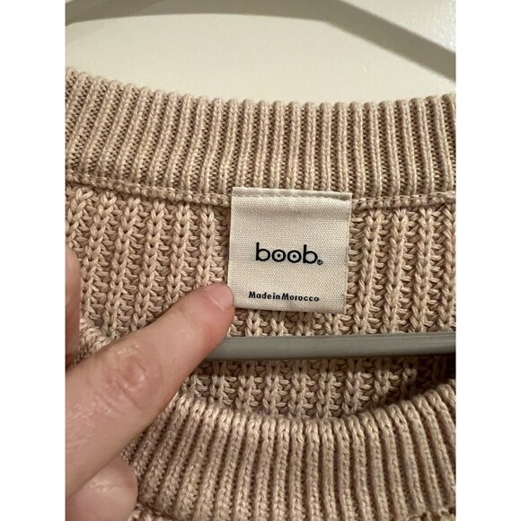 b 0 0 b Maternity Nursing Sweater Beige Organic Cotton M/L - Picture 3 of 9